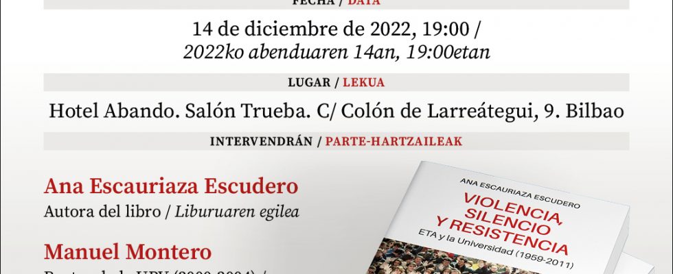 14 Diciembre. Presentación En Bilbao De “Violencia, Silencio Y Resistencia. ETA Y La Universidad (1959-2011)”